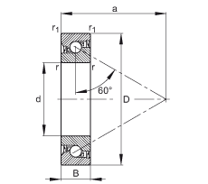 推力角接觸球軸承 BSB030062-2RS-T, 單向，接觸角 a = 60°，限制公差，兩側(cè)唇密封