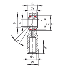 桿端軸承 GIKPSR12-PS, 根據(jù) DIN ISO 12 240-4 標(biāo)準(zhǔn)，特種鋼材料，帶右旋內(nèi)螺紋，免維護(hù)