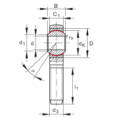 桿端軸承 GAKSR14-PS, 根據(jù) DIN ISO 12 240-4 標準，特種鋼材料，帶右旋外螺紋，免維護