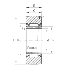 支撐型滾輪 NA2201-2RSR, 無(wú)軸向引導(dǎo)，兩側(cè)唇密封