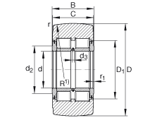 支撐型滾輪 NNTR55X140X70-2ZL, 滿裝滾子，軸向引導(dǎo)，兩側(cè)唇密封