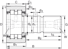 螺栓型滾輪 PWKR52-2RS, 軸向引導(dǎo)，滿裝圓柱滾子，兩側(cè)唇密封