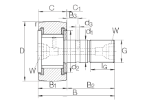 螺栓型滾輪 KRV72-PP, 軸向引導(dǎo)，滿(mǎn)裝滾針，兩側(cè)用塑料推力平墊圈