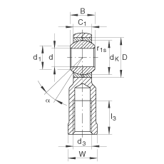 桿端軸承 GIKL14-PB, 根據(jù) DIN ISO 12 240-4 標(biāo)準(zhǔn)，帶左旋內(nèi)螺紋，需維護(hù)