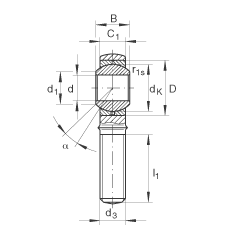 桿端軸承 GAKL5-PB, 根據(jù) DIN ISO 12 240-4 標(biāo)準(zhǔn)，帶左旋外螺紋，需維護(hù)