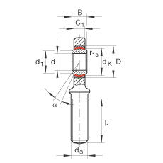 桿端軸承 GAL6-UK, 根據(jù) DIN ISO 12 240-4 標(biāo)準(zhǔn)，帶左旋外螺紋，需維護(hù)