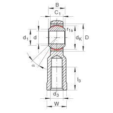 桿端軸承 GIKR25-PW, 根據(jù) DIN ISO 12 240-4 標(biāo)準(zhǔn)，帶右旋內(nèi)螺紋，需維護(hù)