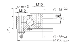 四點接觸球軸承 VA140188-V, 有外齒，兩側(cè)唇密封