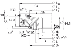 交叉滾子軸承 XSI140414-N, 標(biāo)準(zhǔn)系列 14， 內(nèi)部的齒輪齒，兩側(cè)唇密封