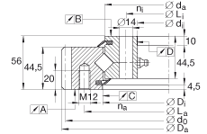 交叉滾子軸承 XSA140744-N, 標(biāo)準(zhǔn)系列 14， 外部的齒輪齒，兩側(cè)唇密封