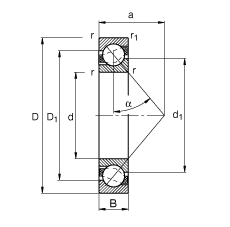 角接觸球軸承 7315-B-TVP, 根據(jù) DIN 628-1 標(biāo)準(zhǔn)的主要尺寸，接觸角 α = 40°