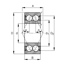 角接觸球軸承 3200-B-2Z-TVH, 根據(jù) DIN 628-3 標(biāo)準(zhǔn)的主要尺寸，雙列，兩側(cè)間隙密封，接觸角 α = 25°