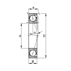 主軸軸承 B7007-C-T-P4S, 調(diào)節(jié)，成對安裝，接觸角 α = 15°，限制公差