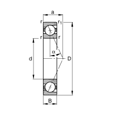 主軸軸承 B7232-E-T-P4S, 調(diào)節(jié)，成對或單元安裝，接觸角 α = 25°，限制公差