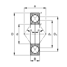 四點(diǎn)接觸球軸承 QJ205-MPA, 根據(jù) DIN 628-4 標(biāo)準(zhǔn)的主要尺寸, 可分離, 剖分內(nèi)圈