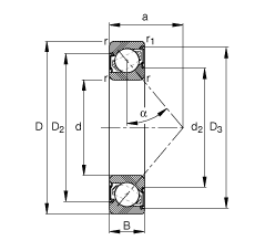 角接觸球軸承 7212-B-2RS-TVP, 根據(jù) DIN 628-1 標(biāo)準(zhǔn)的主要尺寸，接觸角 α = 40°，兩側(cè)唇密封