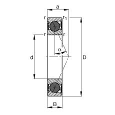 主軸軸承 HCB71911-E-2RSD-T-P4S, 調(diào)節(jié)，成對或單元安裝，接觸角 α = 25°，陶瓷球，兩側(cè)唇密封，非接觸，限制公差