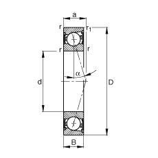 主軸軸承 B71912-C-2RSD-T-P4S, 調(diào)節(jié)，成對(duì)安裝，接觸角 α = 15°，兩側(cè)唇密封，非接觸，加嚴(yán)公差