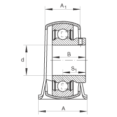 直立式軸承座單元 PBY25, 鋼板軸承座，內(nèi)圈帶平頭螺釘?shù)耐馇蛎媲蜉S承，P 型密封
