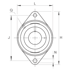 軸承座單元 RCJTY1-3/8, 對角法蘭軸承座單元，鑄鐵，根據(jù) ABMA 15 - 1991, ABMA 14 - 1991, ISO3228 內(nèi)圈帶有平頭螺栓，R型密封，英制