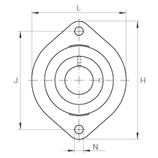 軸承座單元 FLCTEY12, 帶兩個(gè)螺栓孔的法蘭的軸承座單元，鑄鐵， 內(nèi)圈帶平頭螺釘， P 型密封，無再潤滑結(jié)構(gòu)