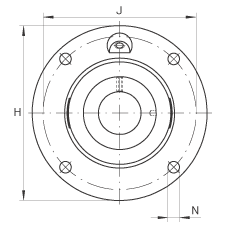 軸承座單元 RME75, 帶四個螺栓孔的法蘭的軸承座單元，定心凸出物，鑄鐵，偏心鎖圈，R 型密封