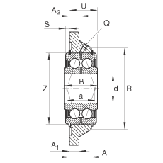 軸承座單元 PCCJ30, 帶四個螺栓孔的法蘭的軸承座單元，鑄鐵，雙列角接觸球軸承，P 型密封