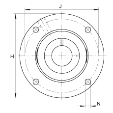 軸承座單元 RMEO80, 帶四個螺栓孔的法蘭的軸承座單元，鑄鐵，定心凸出物，偏心鎖圈，系列 63，R密封