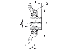 軸承座單元 RCJY1-3/8, 四角法蘭軸承座單元，鑄鐵，根據(jù) ABMA 15 - 1991, ABMA 14 - 1991 內(nèi)圈帶有平頭螺栓，R型密封， ISO3228，英制