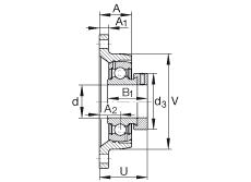 軸承座單元 PCJT1-3/8, 對角法蘭軸承座單元，鑄鐵，根據(jù) ABMA 15 - 1991, ABMA 14 - 1991, ISO3228 帶有偏心緊定環(huán)，P型密封，英制