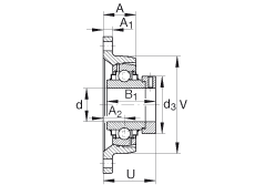 軸承座單元 RCJT1-15/16, 對(duì)角法蘭軸承座單元，鑄鐵，根據(jù) ABMA 15 - 1991, ABMA 14 - 1991, ISO3228 帶有偏心緊定環(huán)，R型密封，英制