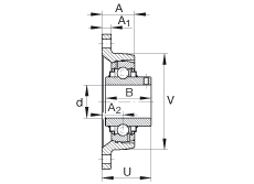 軸承座單元 RCJTY1-3/8, 對角法蘭軸承座單元，鑄鐵，根據(jù) ABMA 15 - 1991, ABMA 14 - 1991, ISO3228 內(nèi)圈帶有平頭螺栓，R型密封，英制