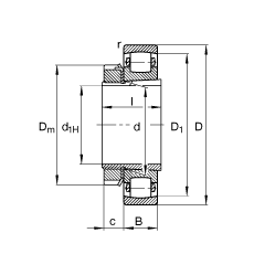 鼓形滾子軸承 20230-K-MB-C3 + H3030, 根據(jù) DIN 635 和 DIN 5415 標(biāo)準(zhǔn)的主要尺寸, 帶錐孔和緊定套