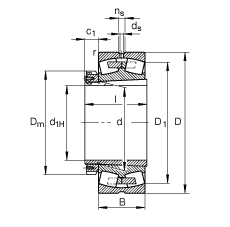 調心滾子軸承 23976-K-MB + H3976, 根據(jù) DIN 635-2 標準的主要尺寸, 帶錐孔和緊定套