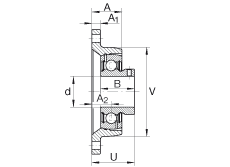 軸承座單元 PCJTY1-1/2, 對角法蘭軸承座單元，鑄鐵，根據(jù) ABMA 15 - 1991, ABMA 14 - 1991, ISO3228 內(nèi)圈帶有平頭螺栓，P型密封，英制